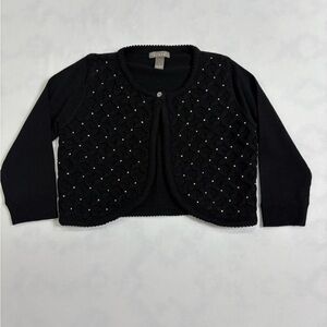 Kenar Cardigan Sweater Women’s Small‎ Black Cropped Rhinestone Bolero Knit